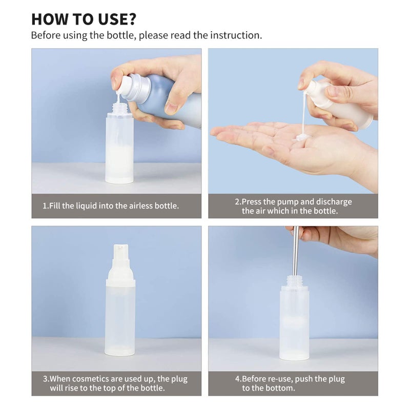 LONGWAY 1oz 30ml Airless Cosmetic Cream Pump Bottle Travel Size Dispenser Refillable Containers/Foundation Travel Pump Bottle for Shampooï¼ˆPack of 6, Frosted Translucentï¼‰ - Image 4